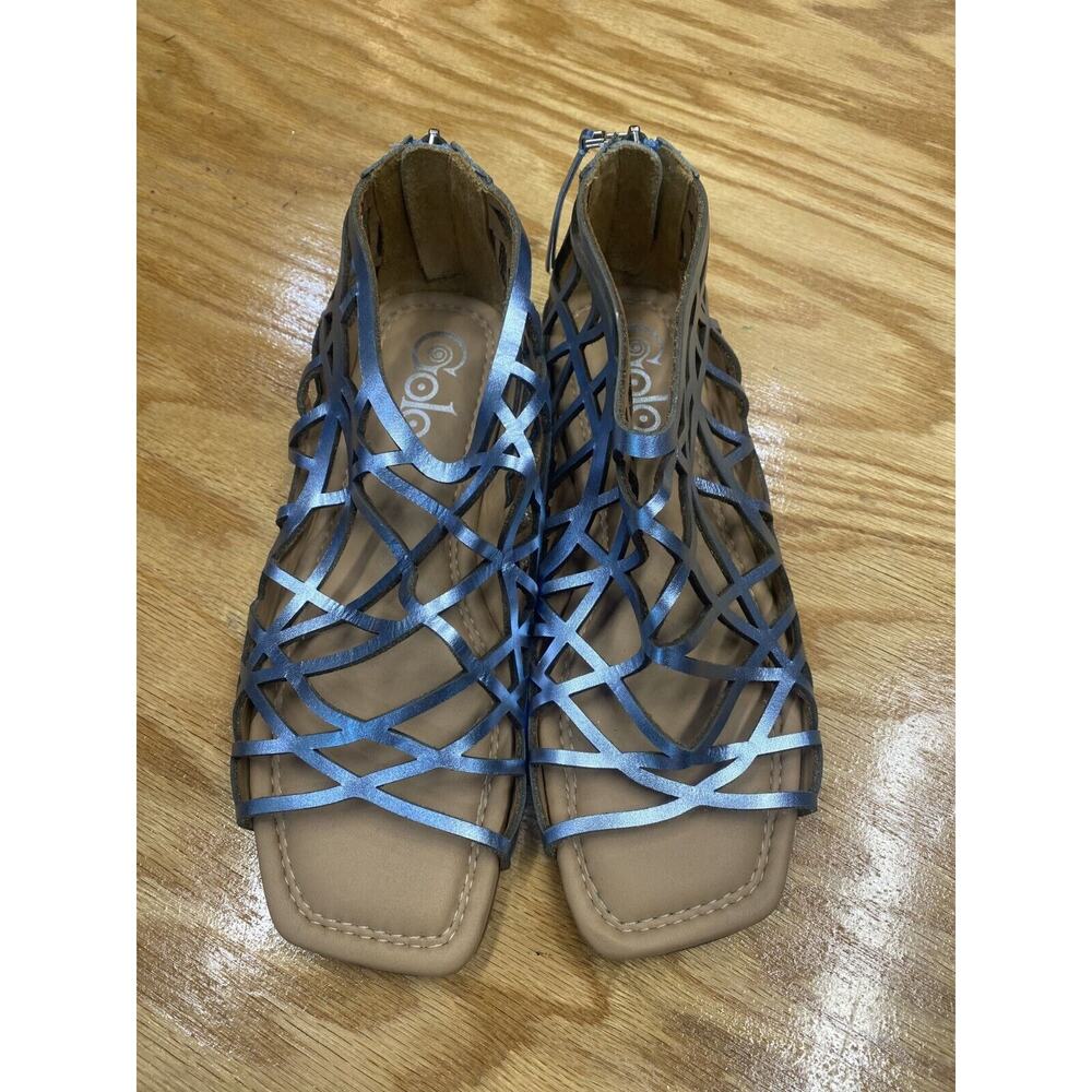 Golo Lazy Strappy Sandals Women's 8 Smoke Blue Leather Back Zip Open Toe S1